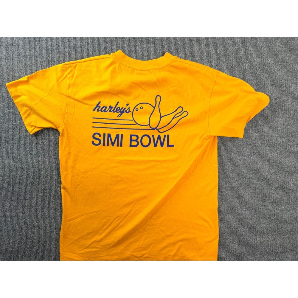 Vintage Hanes T Shirt Mens Small Yellow Harley's Simi Bowl USA Made 90s Graphic